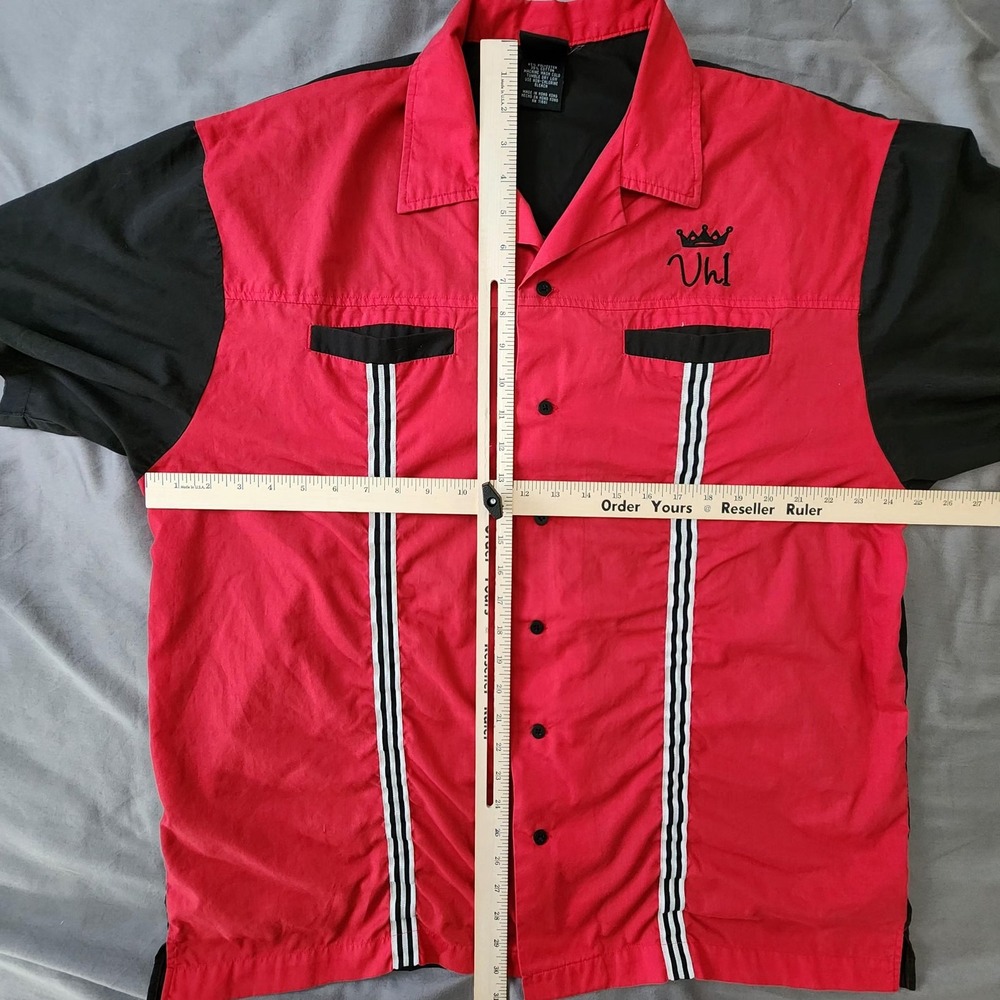 Hilton Bowling Hero Shirt Mens XL Red Black Retro Camp Button Front Back Graphic - Picture 6 of 10